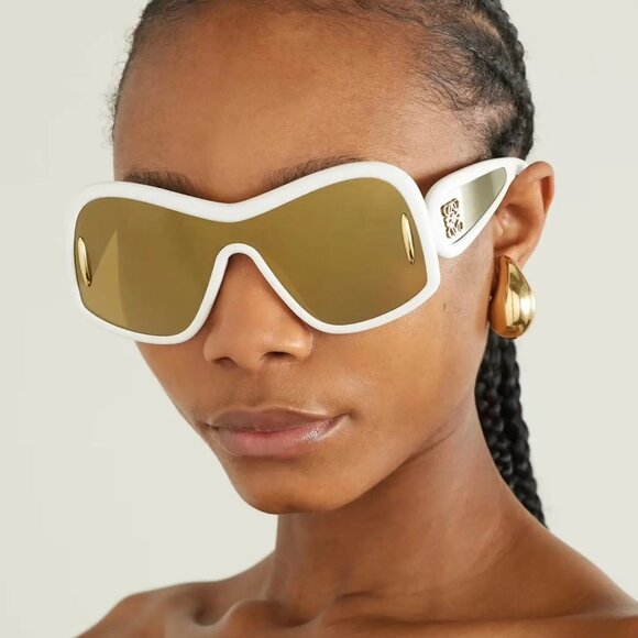 Loewe Women Sunglasses White Gold Brown Mirror Shield LW40131I 25G NEW AUTHENTIC